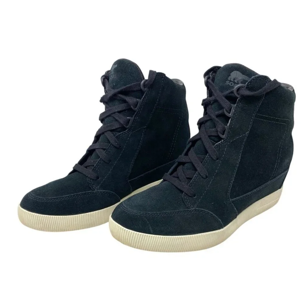 Sorel Women’s Out N About‎ Black Suede Wedge Sneakers NL4913-010 Size 9 US